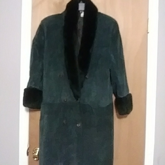 Bergdorf Goodman Jackets & Blazers - Bergdorf Goodman Green Leather Suede Coat 12